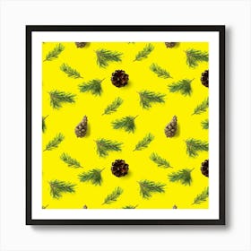 Pine Cones On Yellow Background Art Print