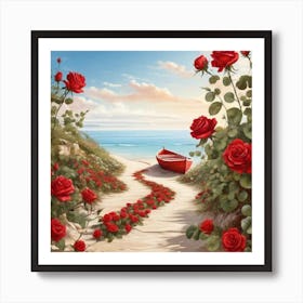 Red Roses On The Beach 2 Art Print