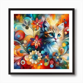 Cat With Flowers Art Print