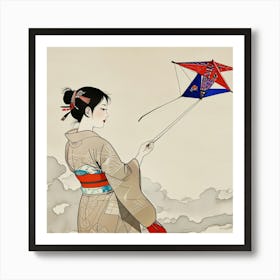 Japanese woman with kite 1 Art Print