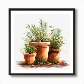 Three Pots Of Herbs Art Print