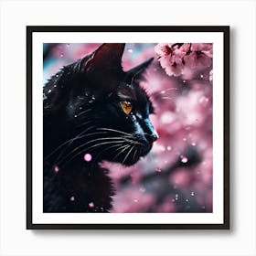 Black Cat amongst the Cherry Blossom Trees 2 Art Print