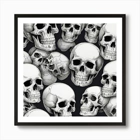 Skulls On Black Background 3 Art Print