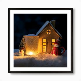 Firefly Cup, Cozy, Miniature, House, Illuminated, Windows, Snowy, Landscape, Snowman, Winter, Warmth (2) Art Print