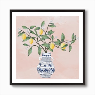 Lemon Tree In Chinese Vase Square Art Print
