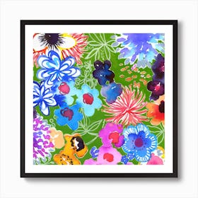 Watercolor Flowers with Blue Flowers N.o 2 Art Print