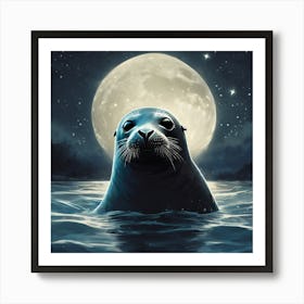 Seal In The Moonlight Art Print