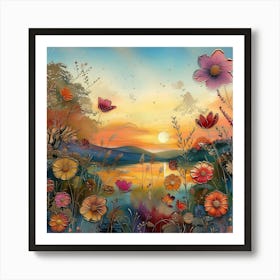 Sunset Flowers 3 Art Print