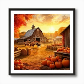 Autumn Farm Festival Capturing The Essence Of Rustic Charm Freshly Harvested Produce Spread Across Art Print