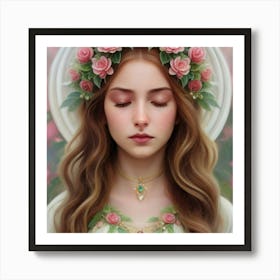 Girl With Roses Art Print