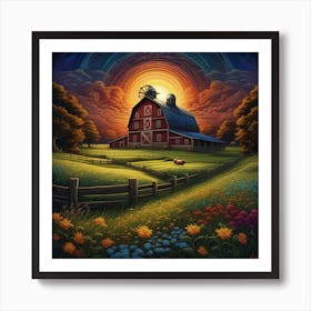 Sunset At The Barn Art Print