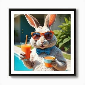 Rabbit Holding Orange Juice Art Print