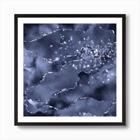 Navy Blue Glitter Agate Texture 03 Art Print