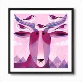 Goat With Pesky Long Tailed Tits Square Art Print