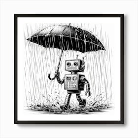 Robot In The Rainy Art Print