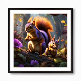 Squirrel and Chipmunk In The Forest Art Print