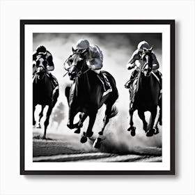 Black And White Horse Race Art Print
