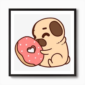 Pug Donut Puppy Bulldog Pet Cartoon Art Print