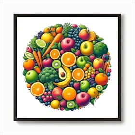 Fresh Fruits And Vegetables In A Circle 1 Art Print