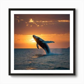 Humpback Whale Breaching At Sunset 2 Art Print