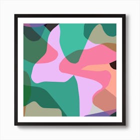 Abstract Camouflage Pink Green Square Art Print
