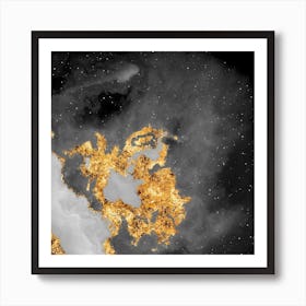 100 Nebulas in Space with Stars Abstract in Black and Gold n.119 Art Print
