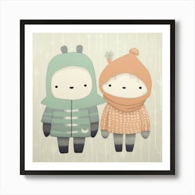 Cute Couple In Winter Clothes Art Print