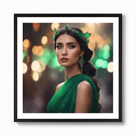 Beautiful Woman In Green Dress Art Print