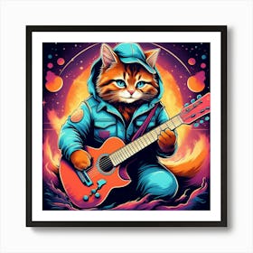 Cat Playing Guitar 3 Art Print