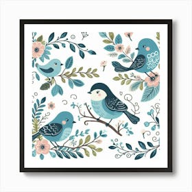 Blue Birds On Branches Art Print