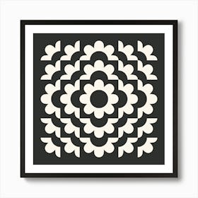 Midcentury Modern Abstract Geometric Flower Pattern Floral in black and beige 3 Poster