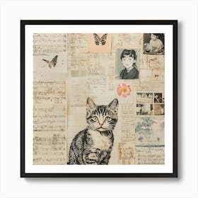 Cat On Paper 2 Art Print