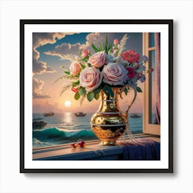 Sunset With Roses 1 Art Print