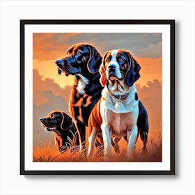 Beagles At Sunset Art Print