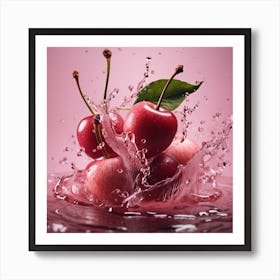 Cherries Splashing Water Art Print