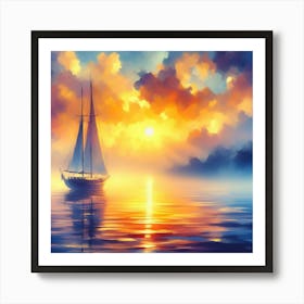 Sailboat At Sunset 9 Art Print