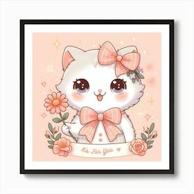 Cute Cat With Flowers 1 Art Print