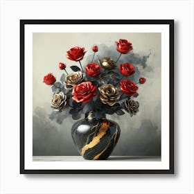 Roses In A Marble Vase 2 Art Print