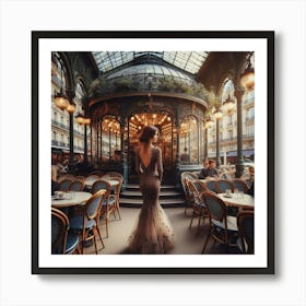 A café in the center of Paris in a beautiful dress by Naderen Art Print