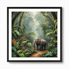 Elephant In The Jungle Art Print Paintings 1 Art Print