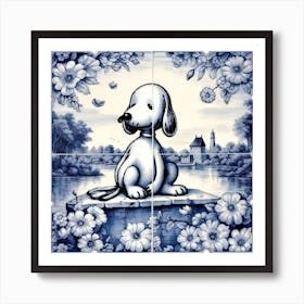 Snoopy Dog Delft Tile Illustration 2 Art Print