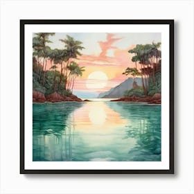 Watercolour Tropical Island Art Print