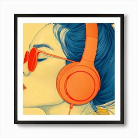 Illustration Of A Girl With Headphones Art Print