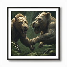 Two Lions Fighting Art Print