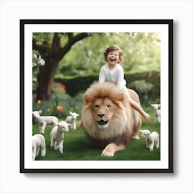 Lion And Lambs Art Print