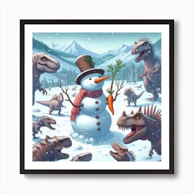 Dinosaur Snowman 3 Art Print