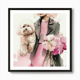 Watercolor Of A Woman Holding Flowers Art Print