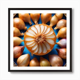 Onion On Blue Background Art Print