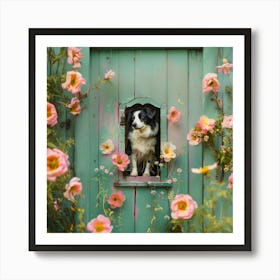 Border Collie In The Garden Art Print