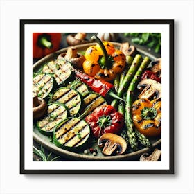 A Close Up Of A Plate Of Charred Vegetables, Inclu Art Print